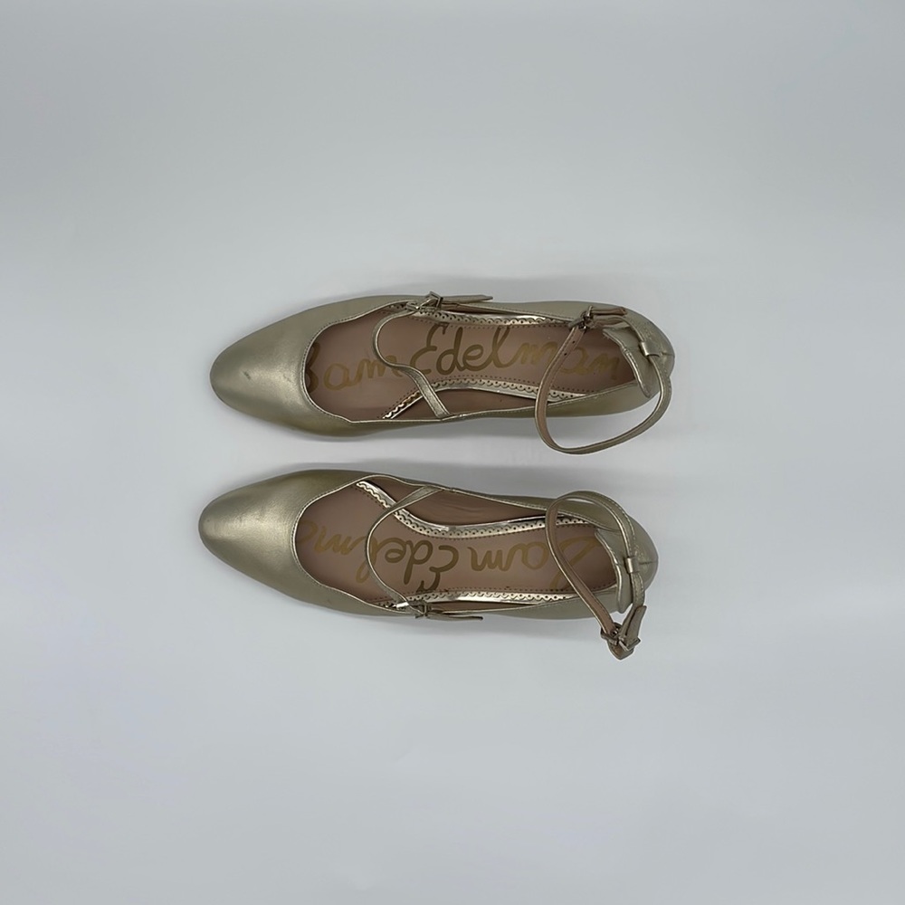 Sam Edelman Lulie Metallic Gold Ankle Strap Pump Sandals Women